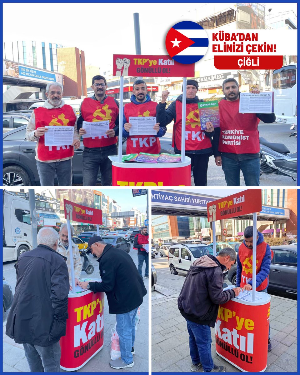 IzmirTkp's tweet photo. Bu hafta sonu İzmir’in dört bir yanında Küba ile dayanışma için imzalarımızı topladık. 🇨🇺

Küba halkı 60 yılı aşkın süredir ABD’nin sistematik saldırganlığına ve ablukasına maruz bırakılıyor. Buna rağmen Küba, yalnızca kendi halkı için değil, tüm insanlık adına ABD emperyalizmine karşı direnmeye devam ediyor.

Küba’yı savunmak için tüm gücümüzle elimizden geleni yapacağımızı ilan ediyoruz.

Küba yalnız değildir, asla yalnız kalmayacaktır.

İmza kampanyasına katılmak için⬇️
https://t.co/HdVrmK1RRe

📍Dikili
📍Çiğli