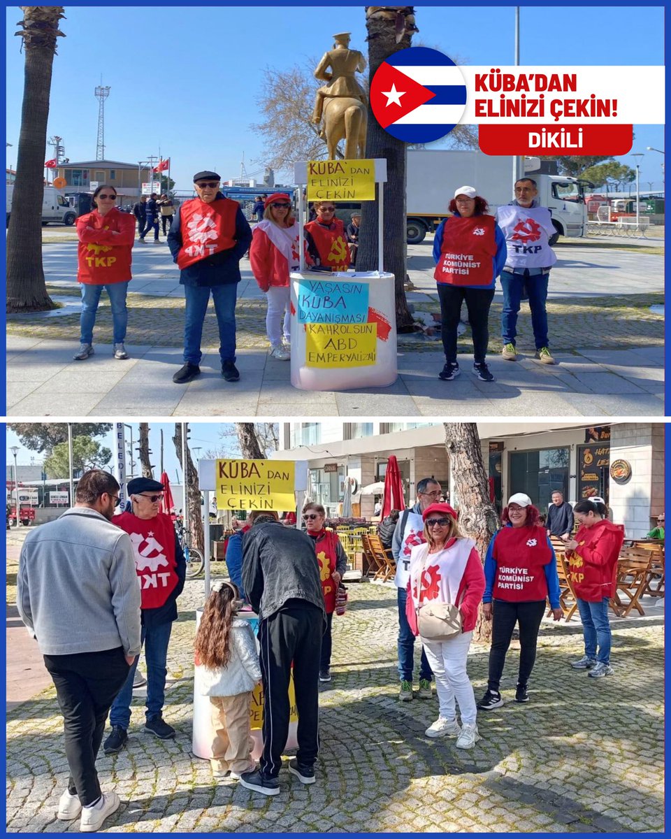 IzmirTkp's tweet photo. Bu hafta sonu İzmir’in dört bir yanında Küba ile dayanışma için imzalarımızı topladık. 🇨🇺

Küba halkı 60 yılı aşkın süredir ABD’nin sistematik saldırganlığına ve ablukasına maruz bırakılıyor. Buna rağmen Küba, yalnızca kendi halkı için değil, tüm insanlık adına ABD emperyalizmine karşı direnmeye devam ediyor.

Küba’yı savunmak için tüm gücümüzle elimizden geleni yapacağımızı ilan ediyoruz.

Küba yalnız değildir, asla yalnız kalmayacaktır.

İmza kampanyasına katılmak için⬇️
https://t.co/HdVrmK1RRe

📍Dikili
📍Çiğli