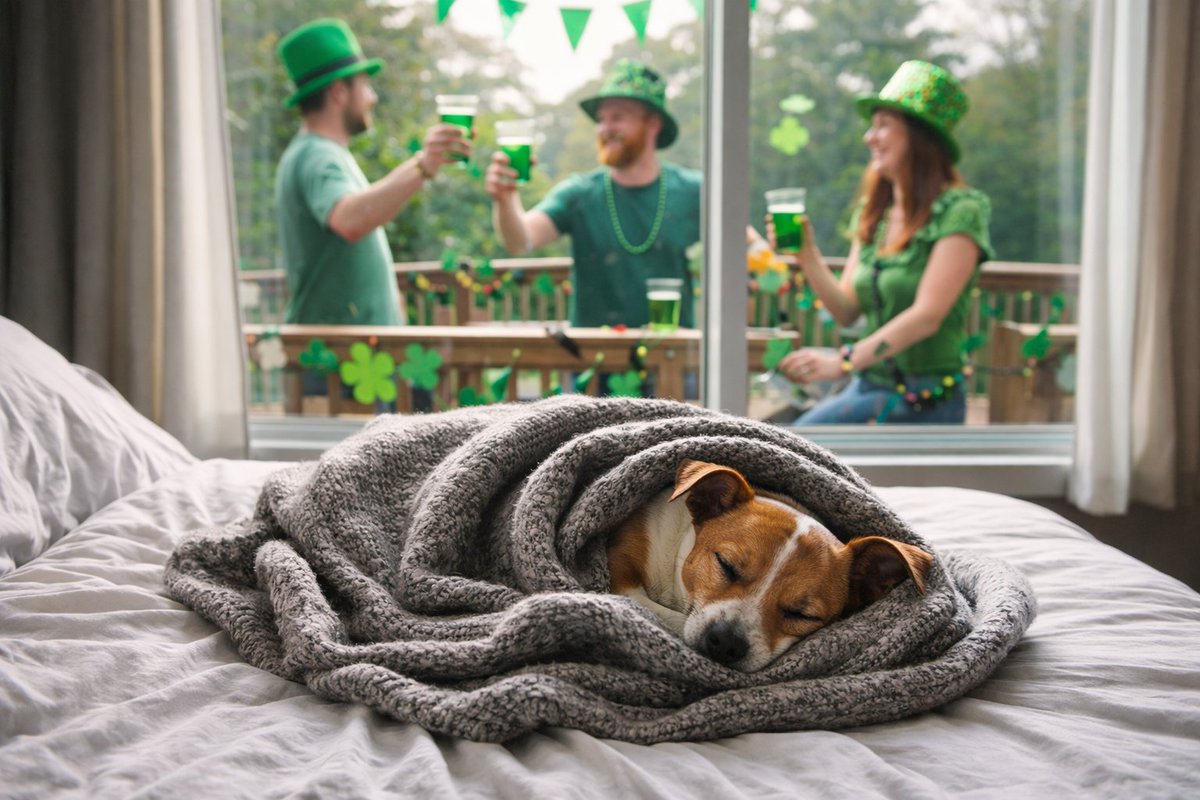 ☘️ St. Patrick’s Day Safety Tips for Pets 

Celebrating with friends?  

Keep your dog safe by giving them a quiet, comfortable spot away from the commotion  

#StPatricksDay #luckoftheirish #Saintpatricksday