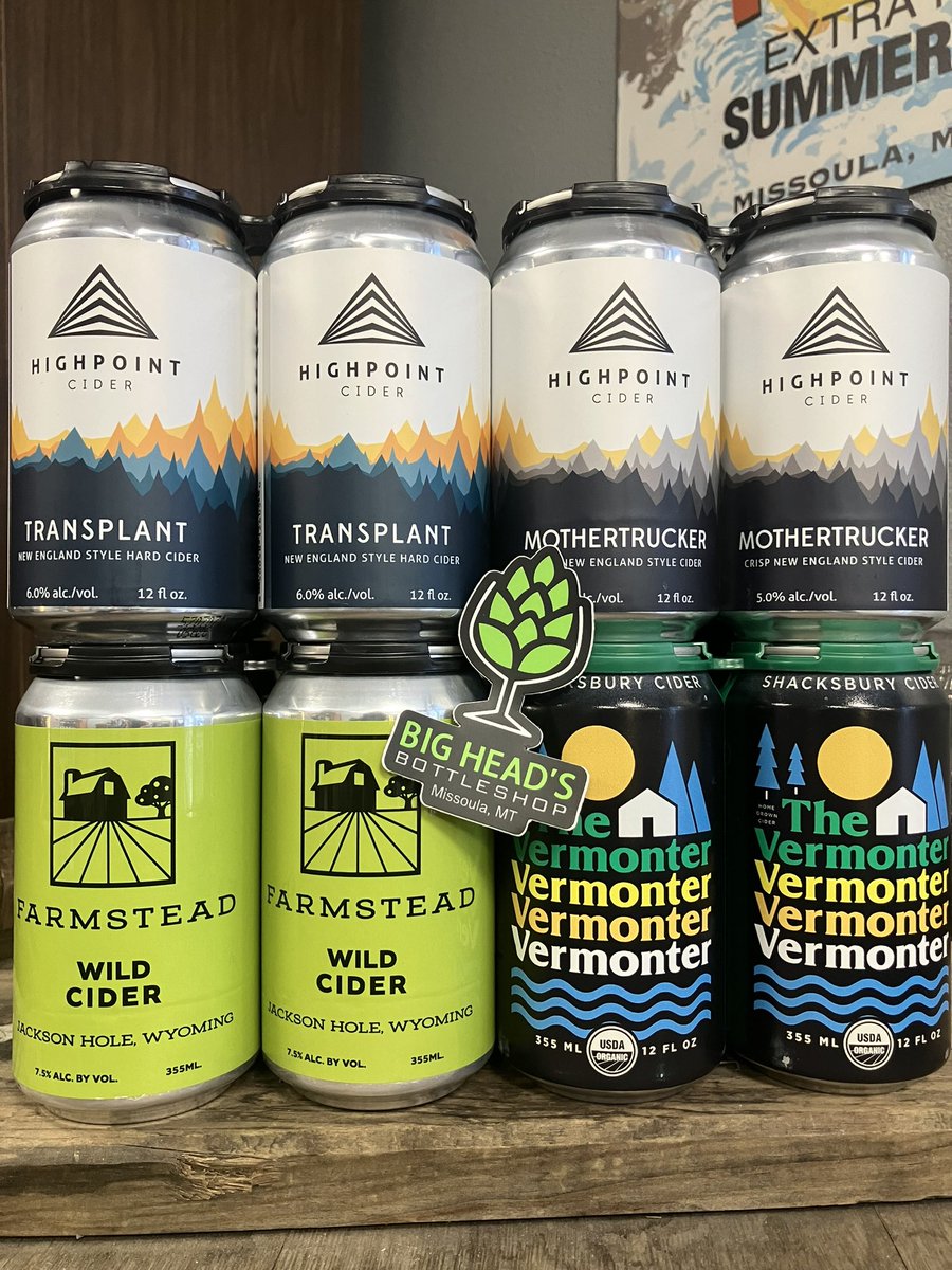 Have a #cidersunday 🍎 💥 Some returns we have been waiting for have landed back in the shop from @farmsteadcider Wild @highpointcider Transplant and Mothertrucker @shacksbury Vermonter 🍎 💥 #missoula #ciderstore #bottleshop #montana
