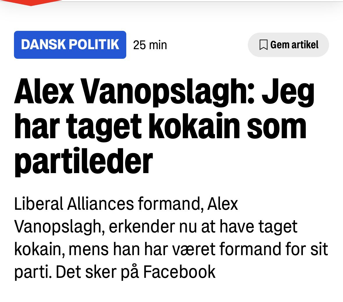 Fair nok, <a href="/AlexVanopslagh/">Alex Vanopslagh</a> har indtaget det narko, der straffes hårdest i Danmark. Men er der ikke nogen i <a href="/dkmedier/">dkmedier</a> (aller helst <a href="/miaskby1312/">mia skovby</a>) som lige spørger om <a href="/LiberalAlliance/">Liberal Alliance</a> mener, at udlændinge skal udvises hvis de dømmes for besiddelse af euforiserende stoffer? #dkpol