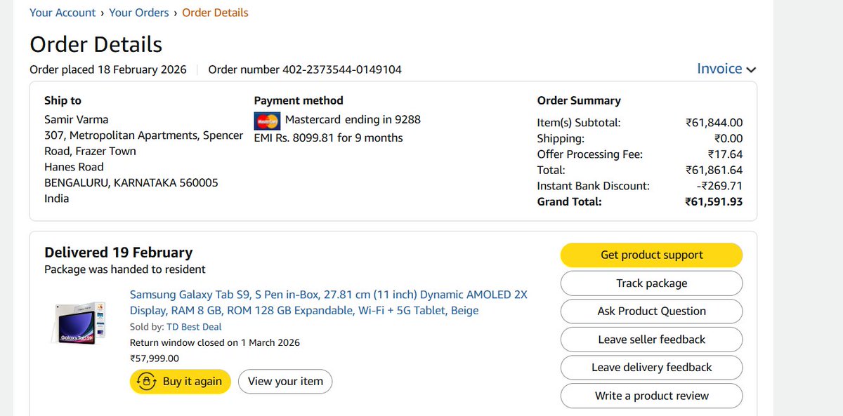 samv7404's tweet image. Got Samsung Galaxy Tab S9 + Book Cover Keyboard from @amazonIN Order #402-2373544-0149104 Came 19 Feb keyboard/cover missing Reported &amp;amp; promised delivery in 7 days. 20+ days support says return the entire ₹52k tablet! Helpp @AmazonHelp @ajassy.
#AmazonIndia #ConsumerRights