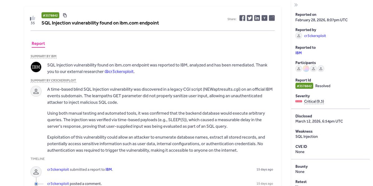 ⚡ SQL Injection vulnerability found on https://t.co/1HrlH3eIoP endpoint ...