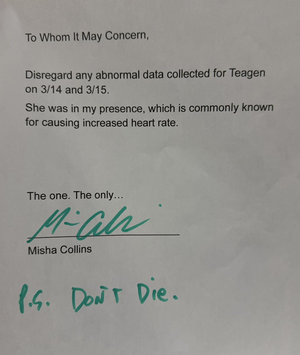 I’m currently hooked up to a heart monitor and just kept thinking my Dr. is going to see the results from the weekend and be like “soooooo what were you doing?!” 😂 decided to play into it #MishaCollins #AwesomeCon