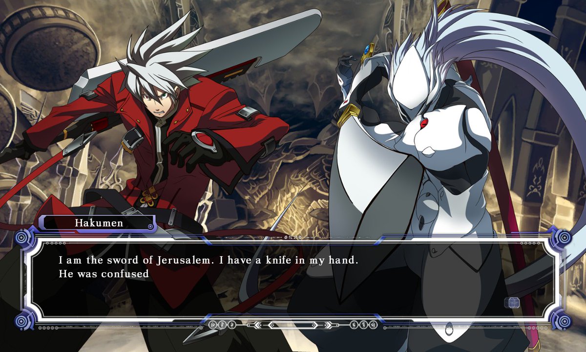 MangoCoal01's tweet photo. I wanted to see what #blazblue dialogue would look like if it went through the whole "Ran through Google Translate 100 times"-thing. I used Ravbug's Hypertranslate to do it and then modded that text into the game using @WistfulHopes ' ATFTextParser (+other tools). #modded #bbct https://t.co/dvwoCvNAaE