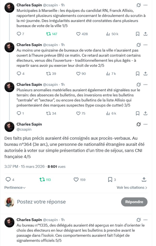 🗳️ Marseille, 3e arrondissement.
Un fait est attesté dans un bureau de vote local : une personne de nationalité étrangère a voté.
L'identification acceptée fut la simple présentation d’un titre de séjour, sans autre condition apparente.
Ceci est un cas documenté. La nature de ce