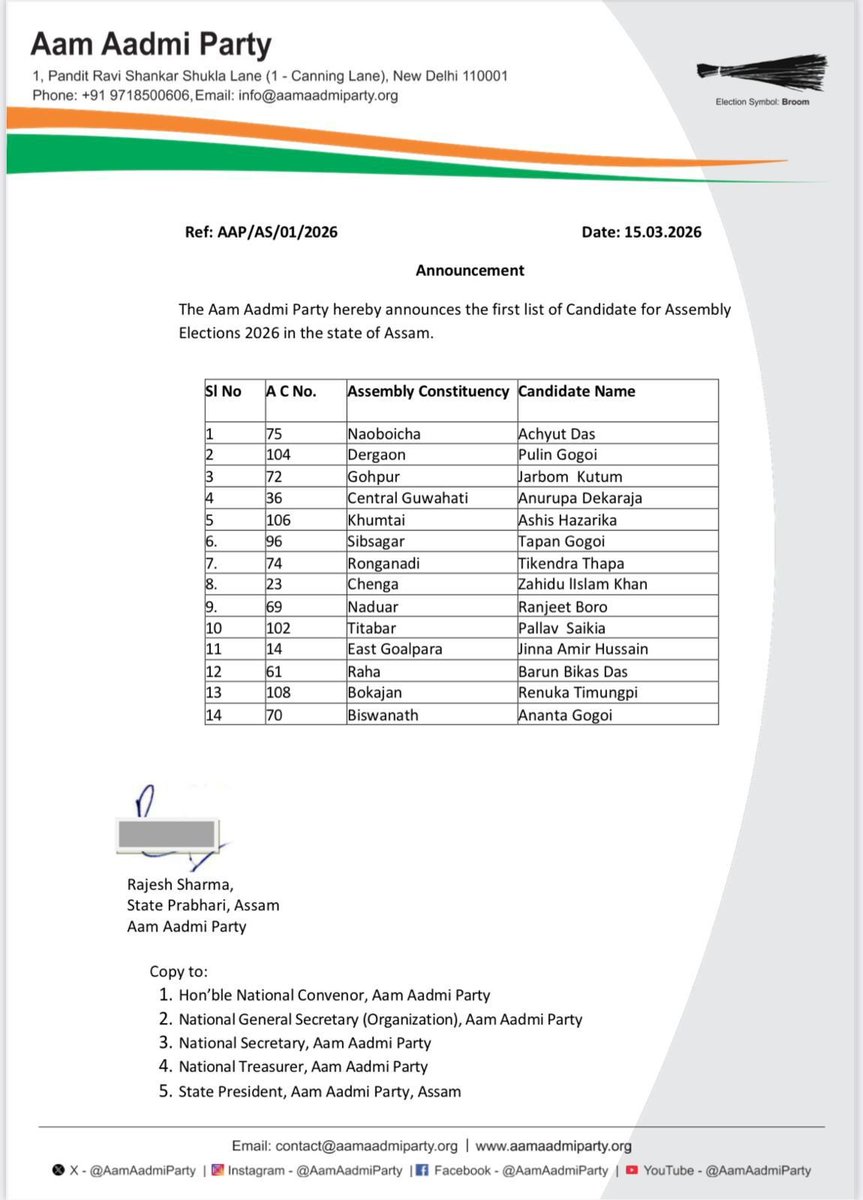 14 candidates in the 1st list, announced in <a href="/AAPAssam/">AAP Assam</a> 
Best wishes to all the candidates.