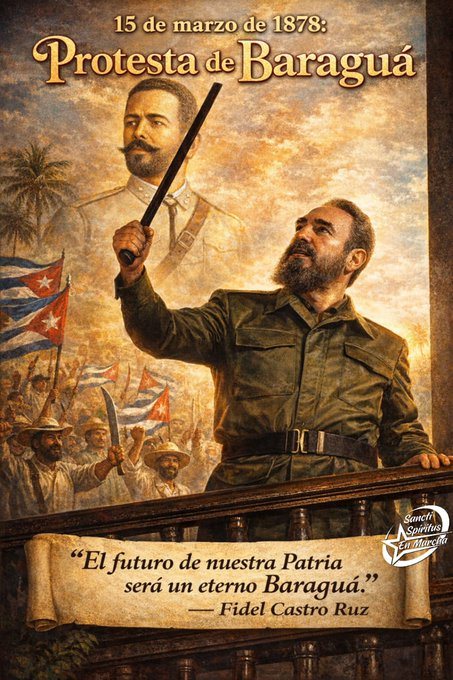 Cada 15 de marzo, #Cuba honra la Protesta de Baraguá. Recordamos que la historia no se escribe con rendiciones, sino con la valentía de quienes se niegan a claudicar. ¡La dignidad de Maceo sigue siendo guía para las generaciones!
#CubaEstáFirme 
#SanctiSpíritusEnMarcha