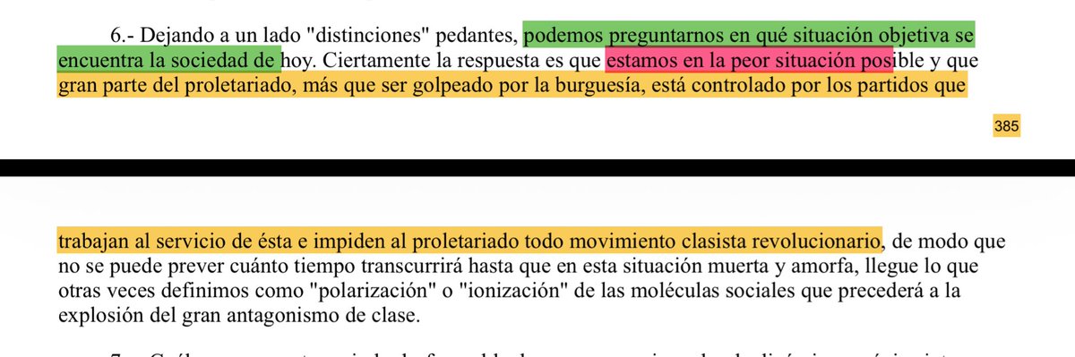 Uno de los motivos que dificulta prever cuándo se dará la ionización de la moléculas sociales, es que el proletariado está controlado por los partidos que sirven a la burguesía.

10/10 esto.