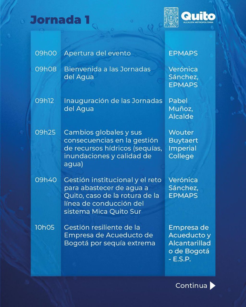 aguadequito's tweet photo. 🌎 #JornadasdelAgua2026 | Conocimiento que fortalece la gestión del agua de Quito.

Conmemoramos el Día Mundial del Agua con un encuentro que reúne ponencias nacionales e internacionales, orientadas a fortalecer y mejorar los servicios de agua potable y saneamiento en la ciudad.

Estos espacios permiten compartir experiencias, innovaciones y buenas prácticas, aportando a una gestión más eficiente del agua en beneficio de toda la ciudadanía.

#QuitoRenace
#QuitoNoSeDetiene