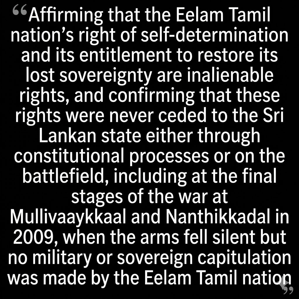 Tamil Eelam Is the Solution! Let Us Rise with Resolve!
Rallying Call of the Paris 15 March 2026 Gathering of Vaddukkoaddai Resolution Golden Jubilee quotes of statement