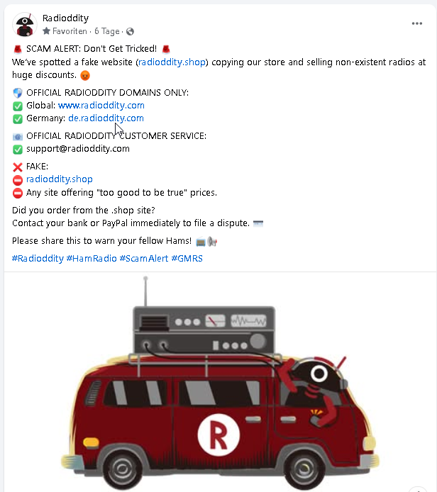 HamImports's tweet photo. Radioddity have reported that a scammer has cloned their store and is offering non-existant radios at unreasonably cheap prices to lure people in.

Watch out! https://t.co/lvieMnFIQq