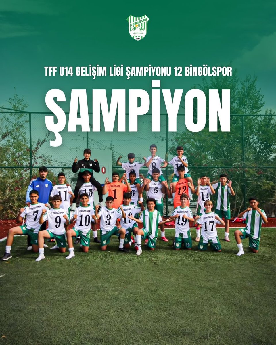 Tebrikler Şampiyonlar! 🏆⚽

TFF Gelişim Ligi 18. Grup’ta ilk kez mücadele eden 12 Bingölspor U-14 takımımızın şampiyon olması hepimiz için büyük bir gurur kaynağı olmuştur.

Azimleri ve sahaya yansıttıkları mücadeleyle bizleri sevindiren kıymetli sporcu gençlerimizi yürekten