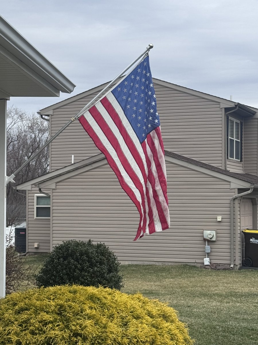 Hung this wrinkled American flag today that’s been in our garage for a while. I hope that the wrinkles work themselves out sooner than later. See what I did there?