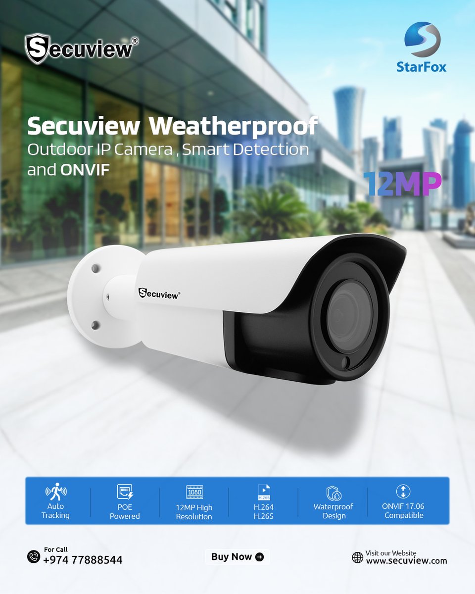secuviews's tweet image. Secuview 12MP Weatherproof Outdoor IP Camera delivers 12MP ultra-HD video, smart human &amp;amp; vehicle detection, and reliable night vision 

👉 Buy Now
secuview.com/product/secuvi…

📧 info@starfoxsecu.com
📞 +974 77888544
🌐 secuview.com

#SecurityCamera #WirelessCamera