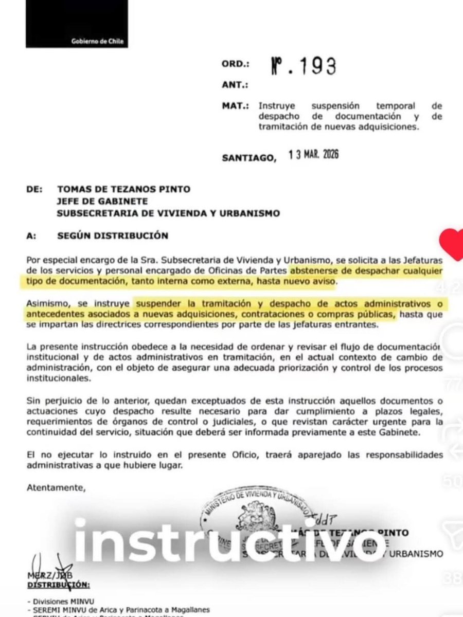 DEmiliaNuyado's tweet photo. Inaceptable que Gobierno de Kast en Oficio N°193, instruya suspensión y 
 paralización de una serie tramites y medidas administrativas afectando  a comites de viviendas y miles familias que esperan soluciones habitacionales.

Esta medida pasa a llevar principios de "continuidad" https://t.co/OpofQsudqa