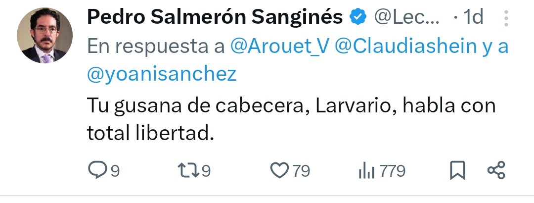 Arouet_V's tweet photo. Yoani Sánchez no puede salir de su casa en Cuba. No ha cometido ningún delito pero alguien que acepta que podría ser un matón le impide su libertad. @yoanisanchez lo enfrenta con valentía.

No obstante esta evidencia brutal, AMLO pide apoyo a la dictadura y miserables como Pedro Salmerón (@LectorHistoria) le llaman "Gusana" y afirman que ella es libre.