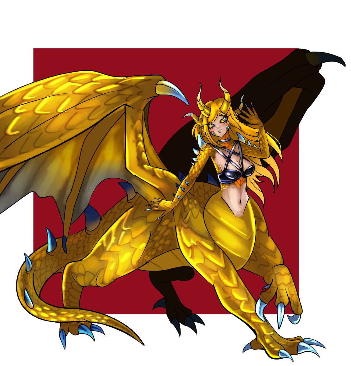 Cynthia 
Commisson for ScarlettJunimo

A very golden dragon
Tried something different with the scales and 

#monstergirl #Commisson #artwork #Commissonsopen