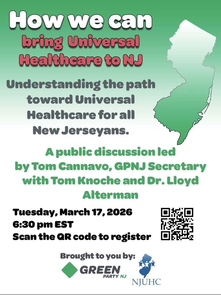 🩺💚 How We Can Bring Universal Healthcare To New Jersey - GPNJ Webinar 🏥🌻

NJ has over 600,000 residents who are either under or uninsured. We welcome Tom Knoche and Dr. Lloyd Alterman of the New Jersey Universal Healthcare Coalition along with Thomas Cannavo, GPNJ Secretary