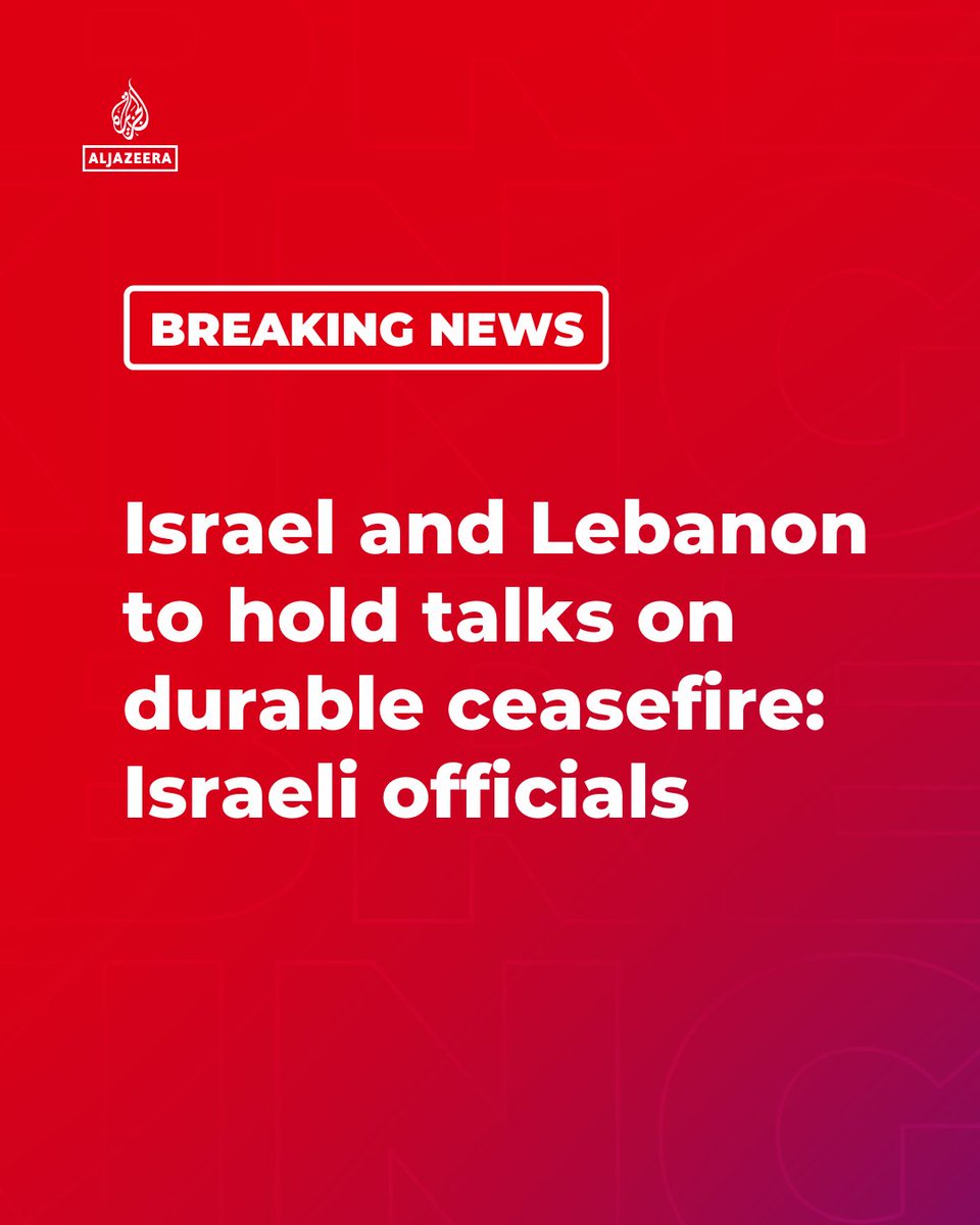AJENews's tweet image. BREAKING: Israel and Lebanon are expected to hold talks to secure a durable ceasefire that will see Hezbollah disarmed, two Israeli officials said on Sunday.