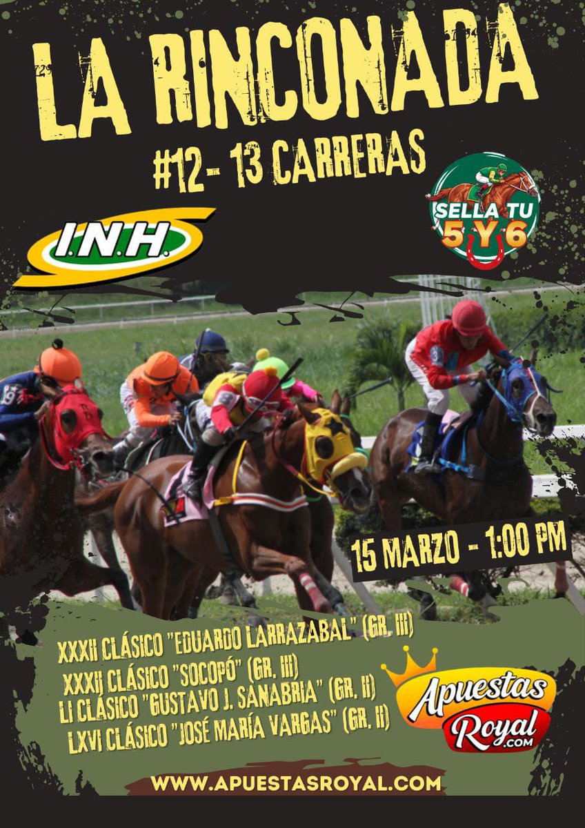 🏇LA PREVIA HÍPICA #344 DOMINGO 15/03/26🏇
CLASICO JOSE MARIA VARGAS (G II)
SEPTIMA CARRERA DIST 2.000 MTS
HORA: 03:30 PM.
PORCENTAJE DE PARIDAD: 50%.
TIEMPO ESTIMADO: 126.
PIZARRA PROBABLE: 4-3.
#4 ROCKVILLE.
#3 GRAN YACO.