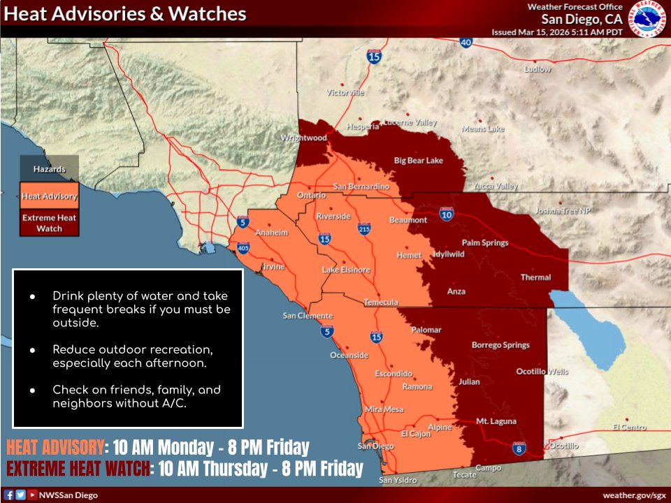 🌞 Our partners at the National Weather Service have issued a Heat Advisory for our area through Friday. Visit for safety tips.