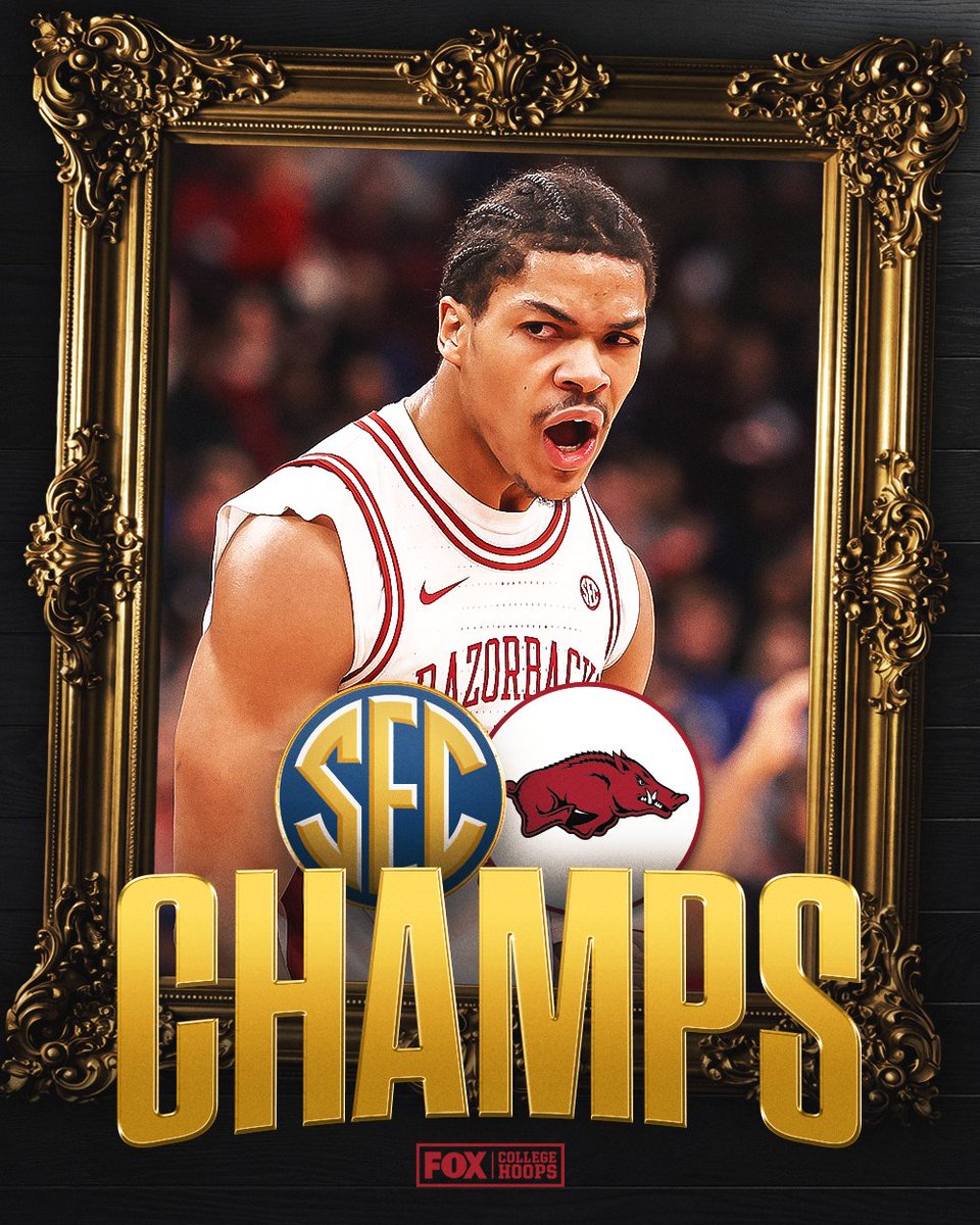 CBBonFOX's tweet photo. ARKANSAS WINS THE SEC TOURNAMENT TITLE 🏆 @RazorbackMBB https://t.co/vklBeGZV0s
