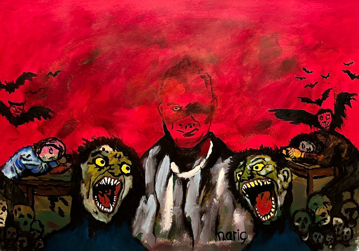 Aklın Uykusu Canavar Yaratır 1
İyi ile kötüyü,
doğru ile yanlışı,
sahtekâr ile dürüstü
aklımızın ve vicdanımızın eleğinden geçirip
terazisinde tartmazsak,
akıl gider, kötülük büyür
sessiz bir yangın gibi.
Kızıl bir karanlığın içinden
bir yüz yükselir;
insan kılığında bir yıkım.