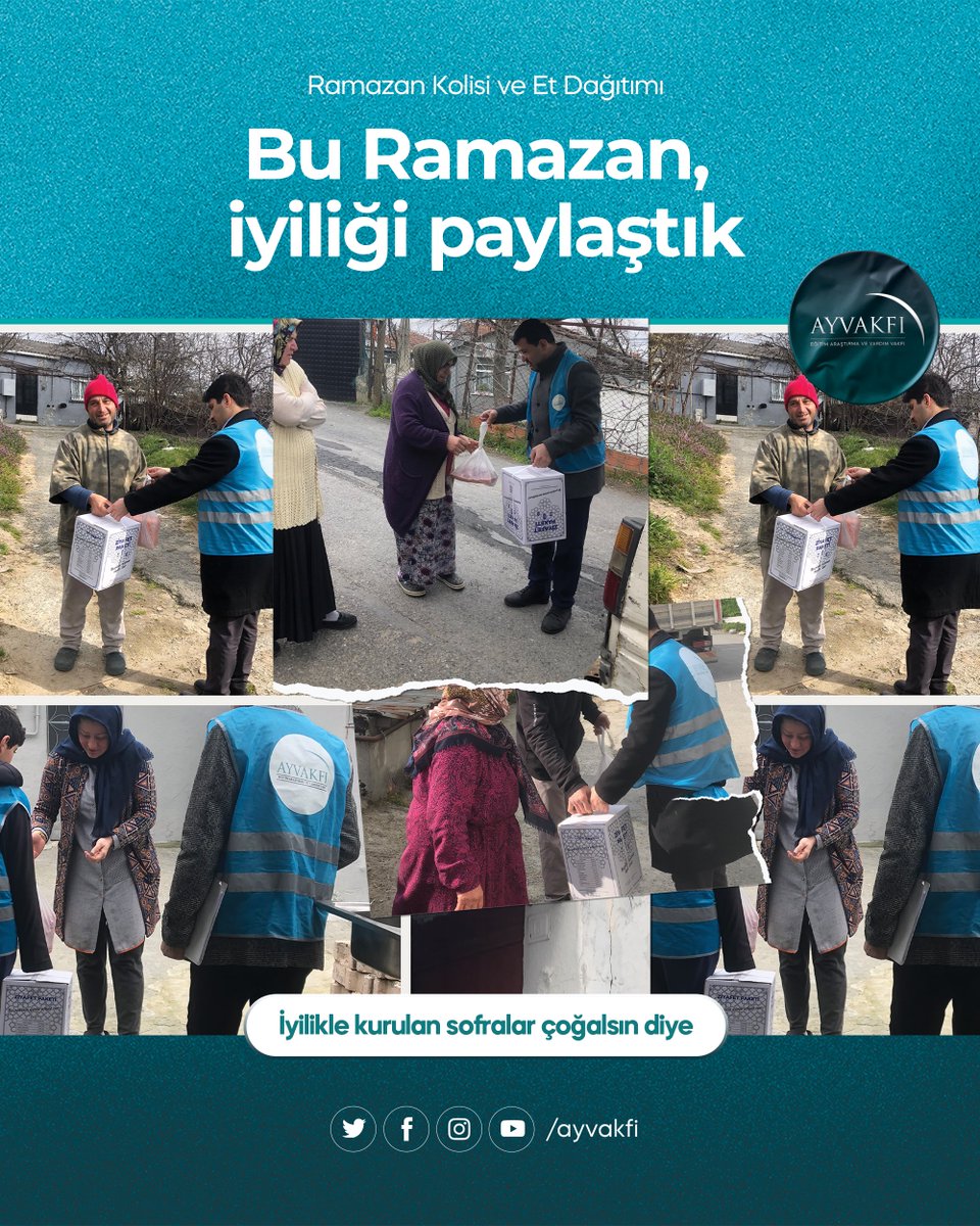 AYVAKFI's tweet photo. Ayvakfı olarak, iyilikle kurulan sofralar çoğalsın diye bugün yollardaydık. Ramazan kolilerini ve kırmızı et desteğimizi ailelerimizin sofralarına ulaştırdık.

#ayvakfı #iyiliğipaylaş #ramazan https://t.co/dvlLMMgKYD