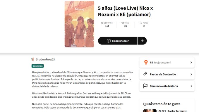 ShadowFrost2003's tweet photo. Si alguien busca algo diferente de Love Live
https://t.co/OAneX4IvYH

#Nozoeli #Nicoeli #Nozonico #lovelive #poliamor #wattpad #español https://t.co/QM2udU8VCT