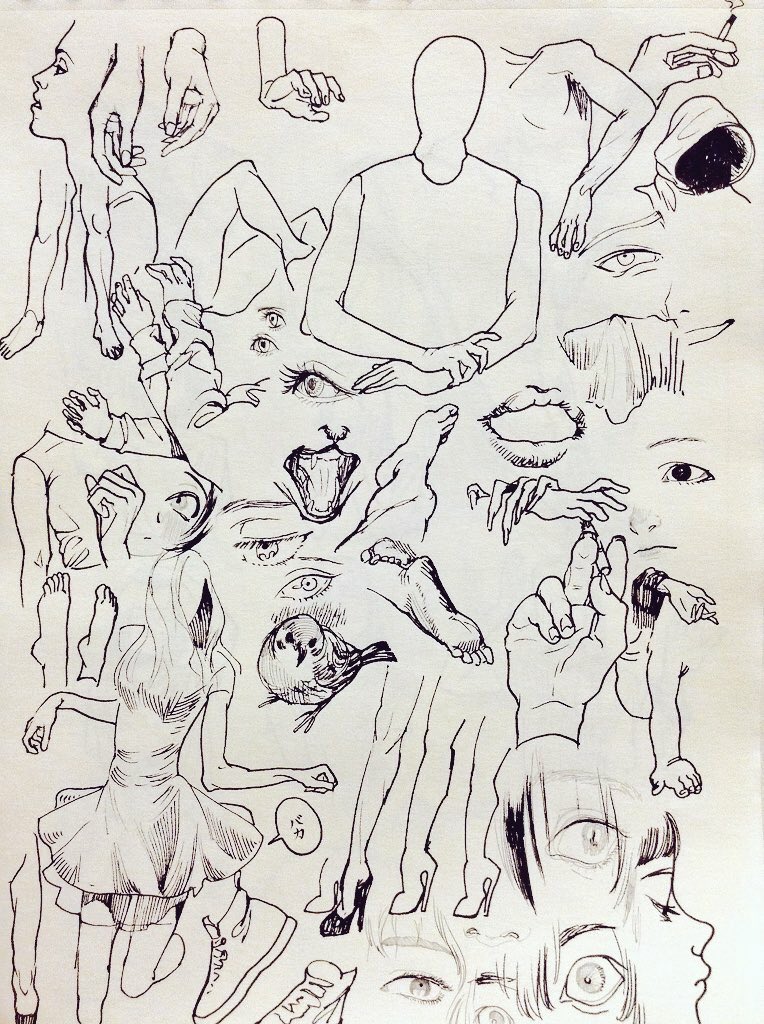 外でスケッチしたり記憶を辿るってスケッチするとかそう言うのが混ざってる 10年前くらいのやつ。アナログは相性いいペンと紙だと質感がいい感じに乗るので上手く見える魔法がある 