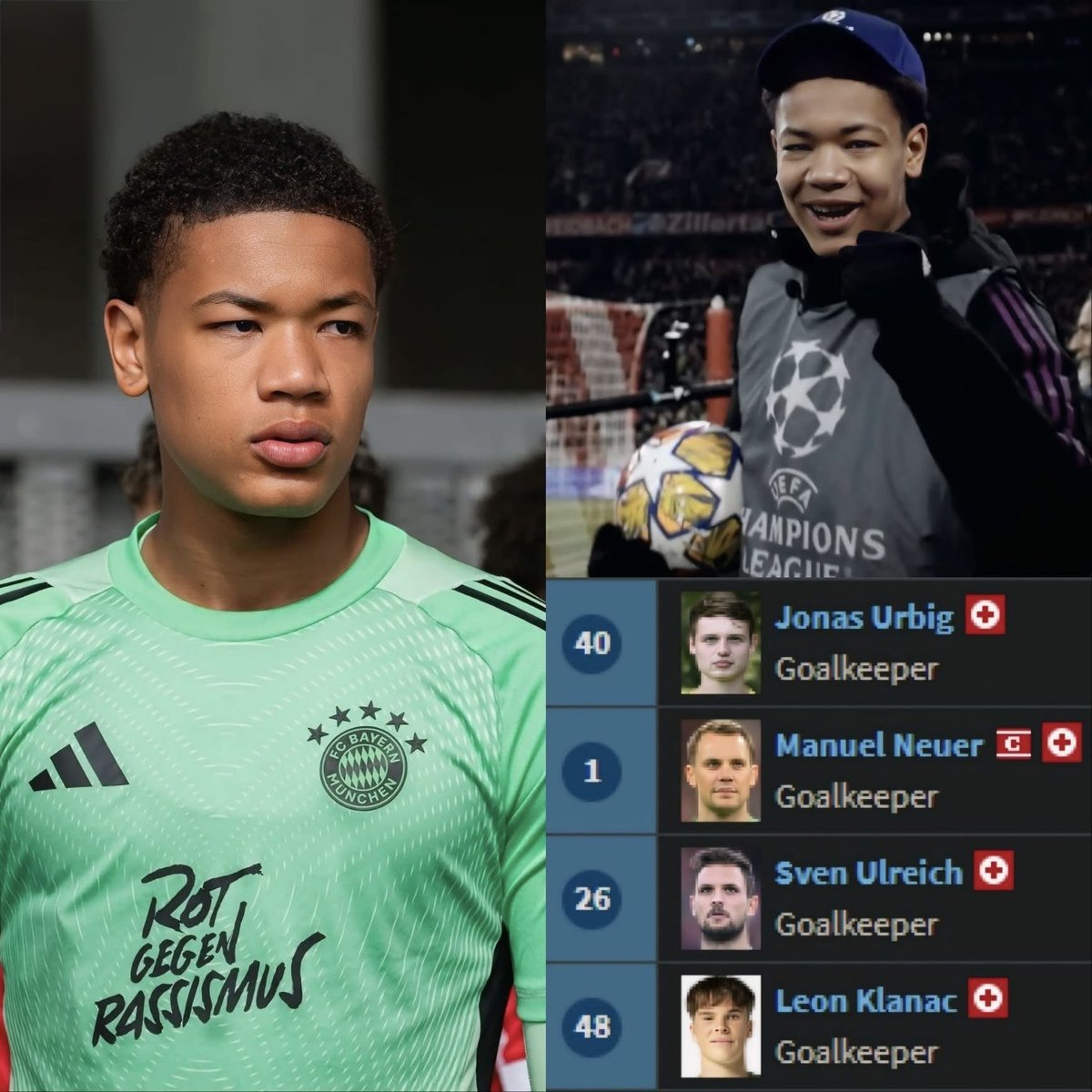 Los 4 porteros del Bayern Múnich están lesionados:

• Manuel Neuer
• Jonas Urbig
• Sven Ulreich
• Leon Klanac

El posible reemplazo sería Leonard Prescott… ¡de 16 años! Arquero del equipo sub-19

Y lo más loco: podría debutar este miércoles en la Champions League si no hay