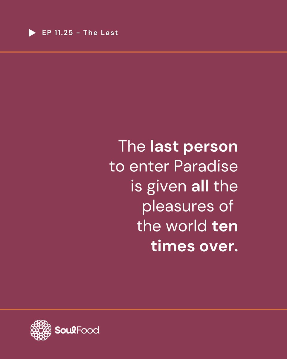 Episode 11.25 - The Last

In this episode, we look at a lengthy statement of the Prophet ﷺ about the last man to be released from the Fire and the last to enter Paradise.

This Ramadan, support SoulFood at launchgood.com/soulfood