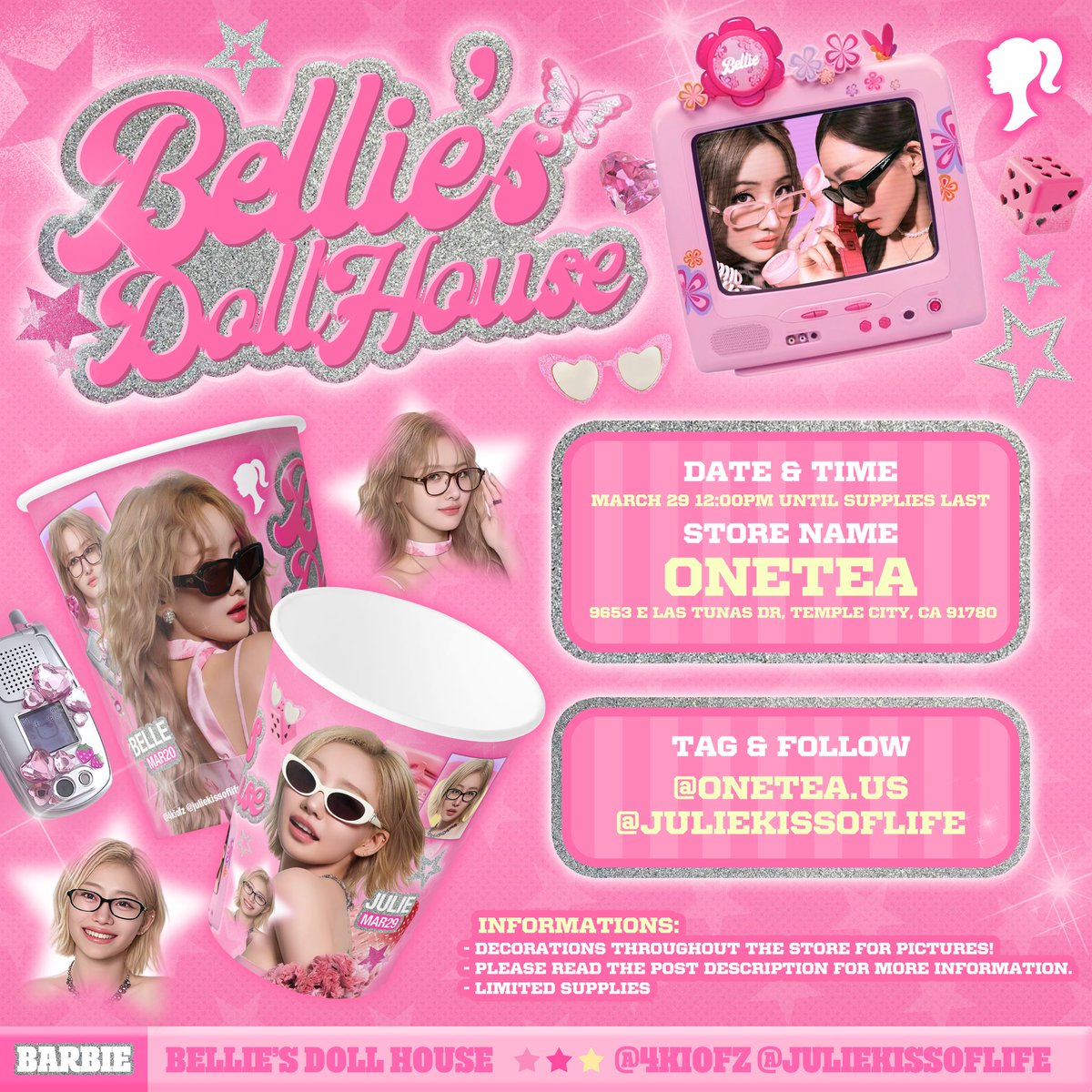 🎀 Bellie’s Dollhouse Cafe 🎀

Kissy, 
Let’s celebrate Julie &amp; Belle’s Day together. 💗

🗓 March 29

Collaborated with <a href="/4kiofz/">christine</a> 

Grateful thanks to <a href="/4kiofz/">christine</a> and check on Instagram for instructions.

#KISSOFLIFE #키스오브라이프 #KIOF  #BELLE #벨

<a href="/KISSOFLIFE_S2/">KISS OF LIFE</a>