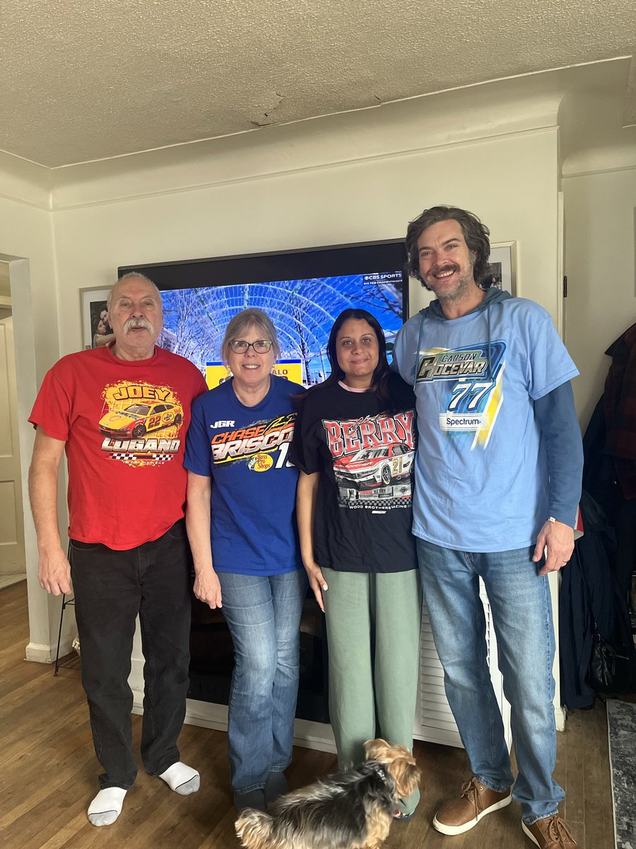Heroplenty's tweet photo. Ready for the race here at the LaFata house!! @CarsonHocevar @chasebriscoe @joeylogano @joshberry @NASCAR #SunYay #Familia 🏁🌀 https://t.co/UBhM9uaTIc