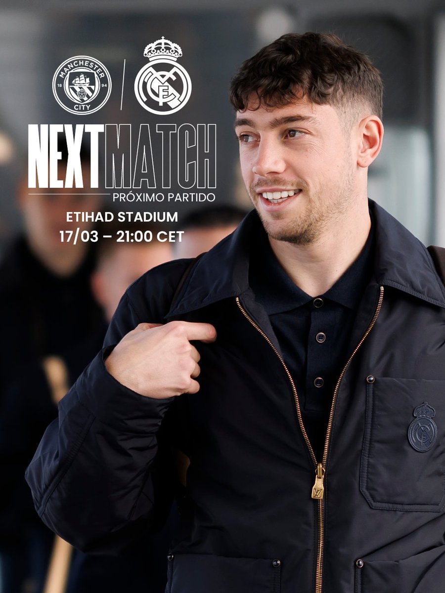 realmadrid's tweet photo. ⏩ PRÓXIMO PARTIDO
🆚 @ManCityES
🗓️ 17/03 | 21:00 CET https://t.co/OOHtl2xFVO