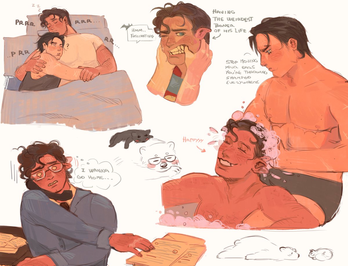 Some doodles about a few alien headcanons i think are cute 
#superman #superbat