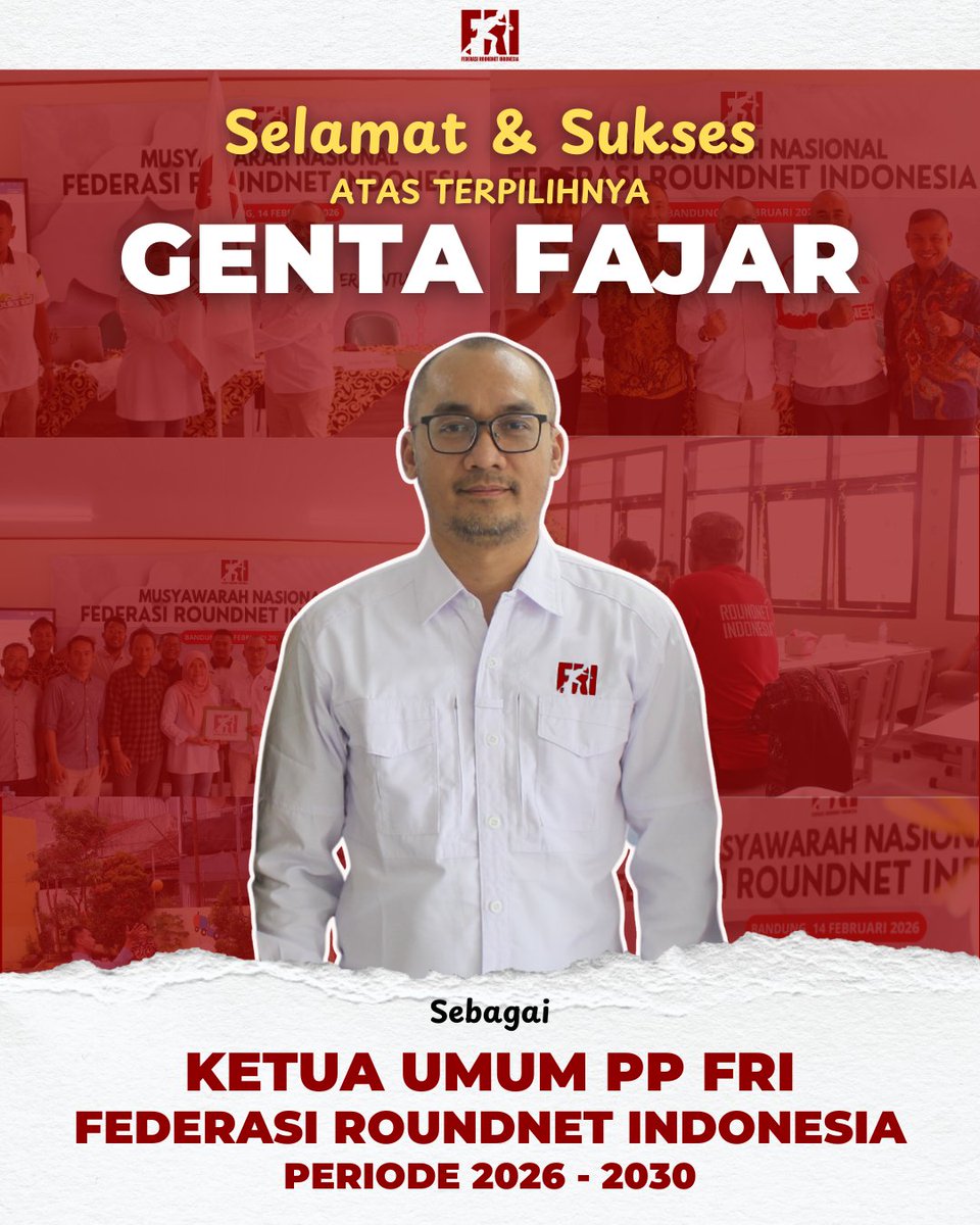 roundnetindo's tweet photo. Genta Fajar, Ketua Umum PP FRI (Federasi Roundnet Indonesia) 2026-2030 #roundnetindonesia #federasiroundnetindonesia #roundnet | @gentafajar https://t.co/WdwVwOoZzN