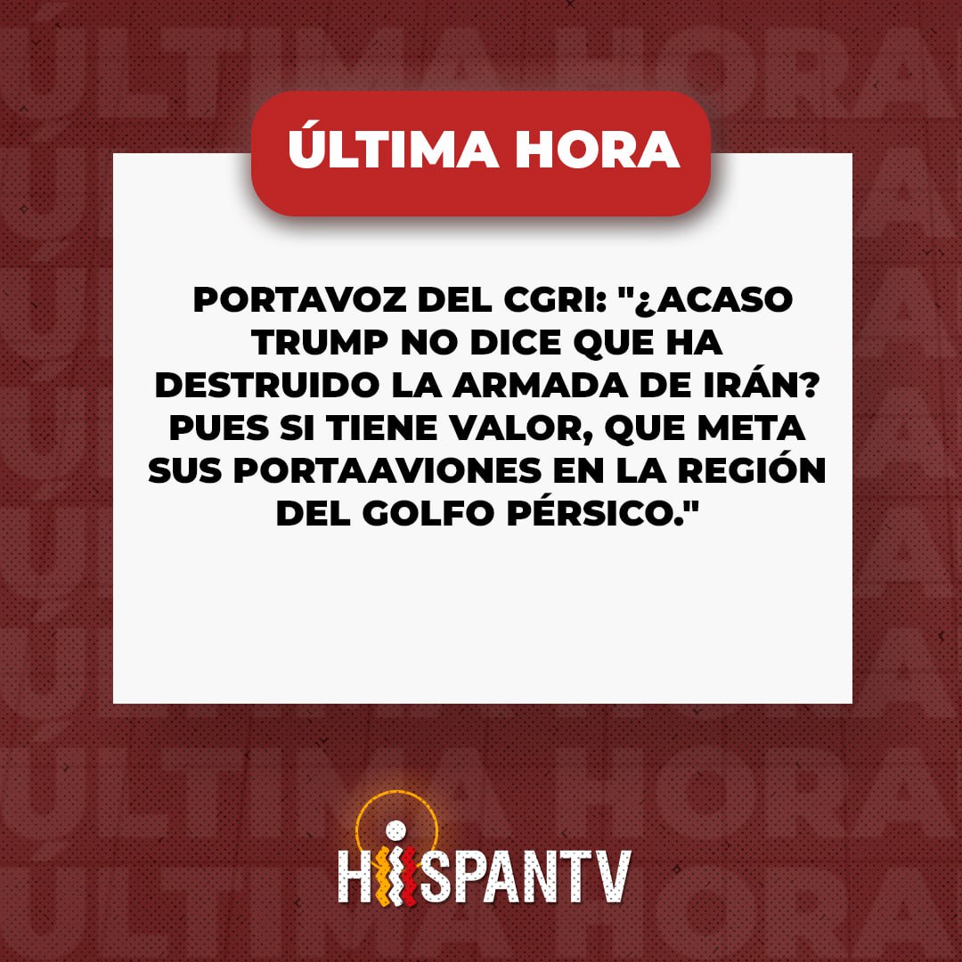 Nexo_Latino's tweet photo. Portavoz del CGRI:
 "¿Acaso Trump no dice que ha destruido la Armada de Irán? Pues si tiene valor, que meta sus portaaviones en la región del Golfo Pérsico."

"La mayoría de los misiles que estamos lanzando ahora son de producción de hace una década." https://t.co/rp4otjIN6C