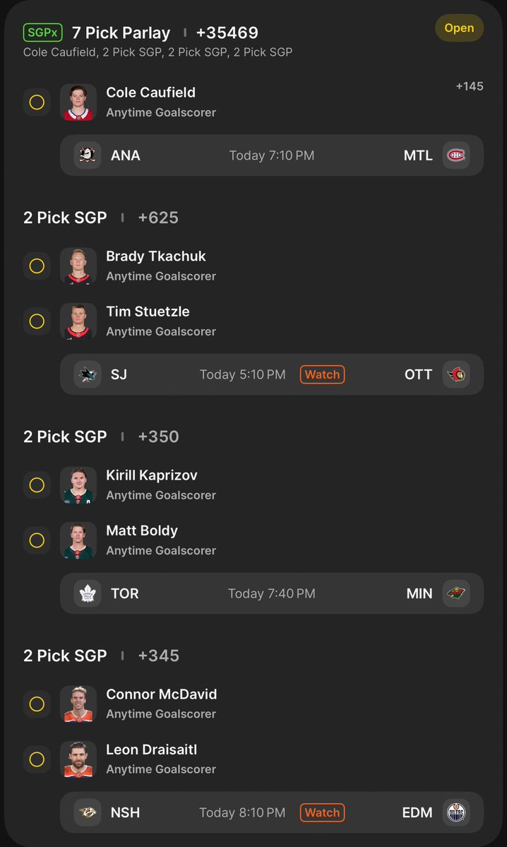 DougieBubsBets's tweet image. NHL Sunday Goals 🚨

Tkachuk/Boldy/McDavid +1153 0.25u 🚨
🔗 betfinder.short.gy/NeOPRC?utm_ref…

Stutzle/Caufield/Kaprizov/Draisaitl +3017 0.2u 🚨
🔗 betfinder.short.gy/jrHMBk?utm_ref…

Combo Nuke +35469 0.05u ☢️
🔗 betfinder.short.gy/XOORJM?utm_ref…

#GoSensGo #mnwild #LetsGoOilers #GoHabsGo #NHLPicks #NHLBets