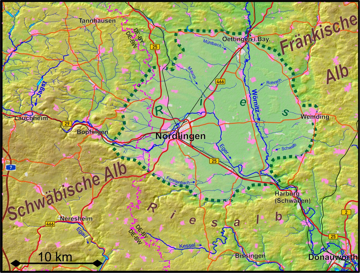 ManualisMusic's tweet photo. @archi_tradition The circular shape of the town does not represent the craterline btw. That is a hagen (hedgeline common around old German towns). The actual crater is 20 kilometers (12.5 miles) in diameter and the meteor responsible for it also created the moldavite that can be found in Bohemia. https://t.co/F4lU29J69b