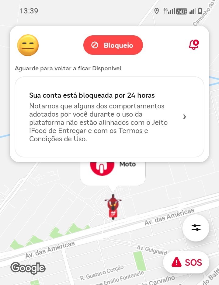 phan_alves's tweet photo. É bizarro o q o @iFood faz c os entregadores.. me bloqueou por 24h por um motivo na qual eu não sei. 
Qual comportamento tive?? 
Qual o motivo real pra o bloqueio??
A plataforma não me dá esse suporte de saber o real motivo.. não tem um chat, nada
Procuro trabalhar o máximo+..... https://t.co/EXmih2bFu1