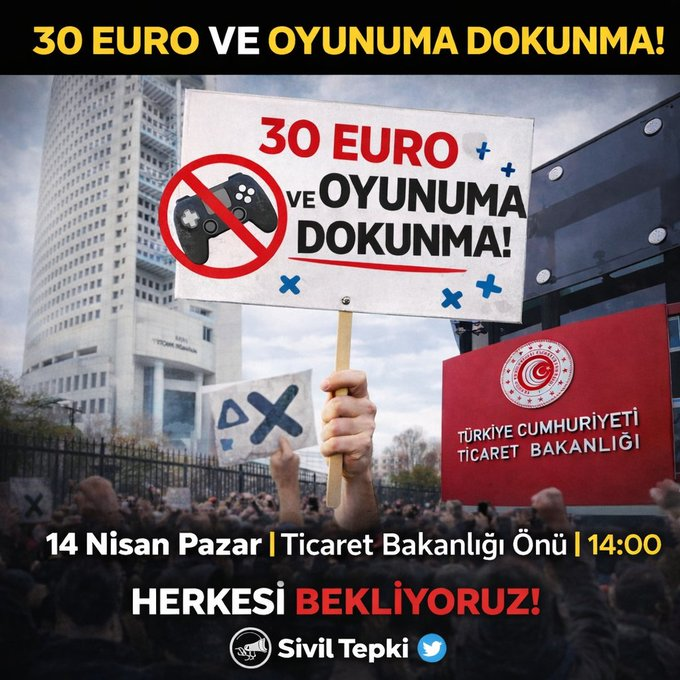 30 Euro sınırına karşı Ankara’da buluşuyoruz.

📍 Ticaret Bakanlığı önü
📅 14 Nisan Pazar
⏰ 14:00
#30Euro #OyunumaDokunma

RT edin, herkese ulaşsın.