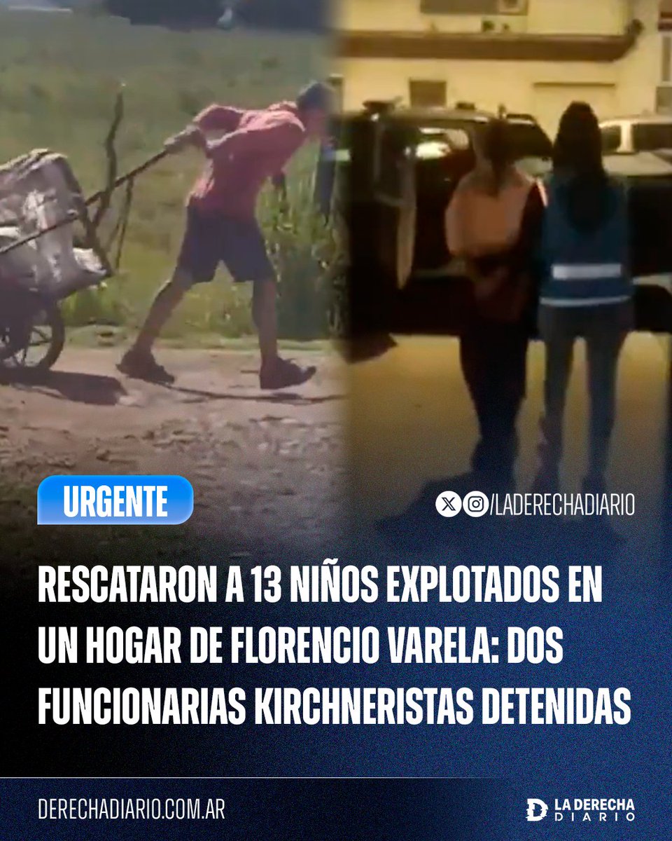 🚨🇦🇷 | #URGENTE Rescataron a 13 niños explotados en el hogar “Nido de Águila” de Florencio Varela, obligados a hacer trabajos forzados y castigados con hambre si se negaban.

Dos responsables fueron detenidas y dos funcionarias kirchneristas del sistema de niñez de La Matanza