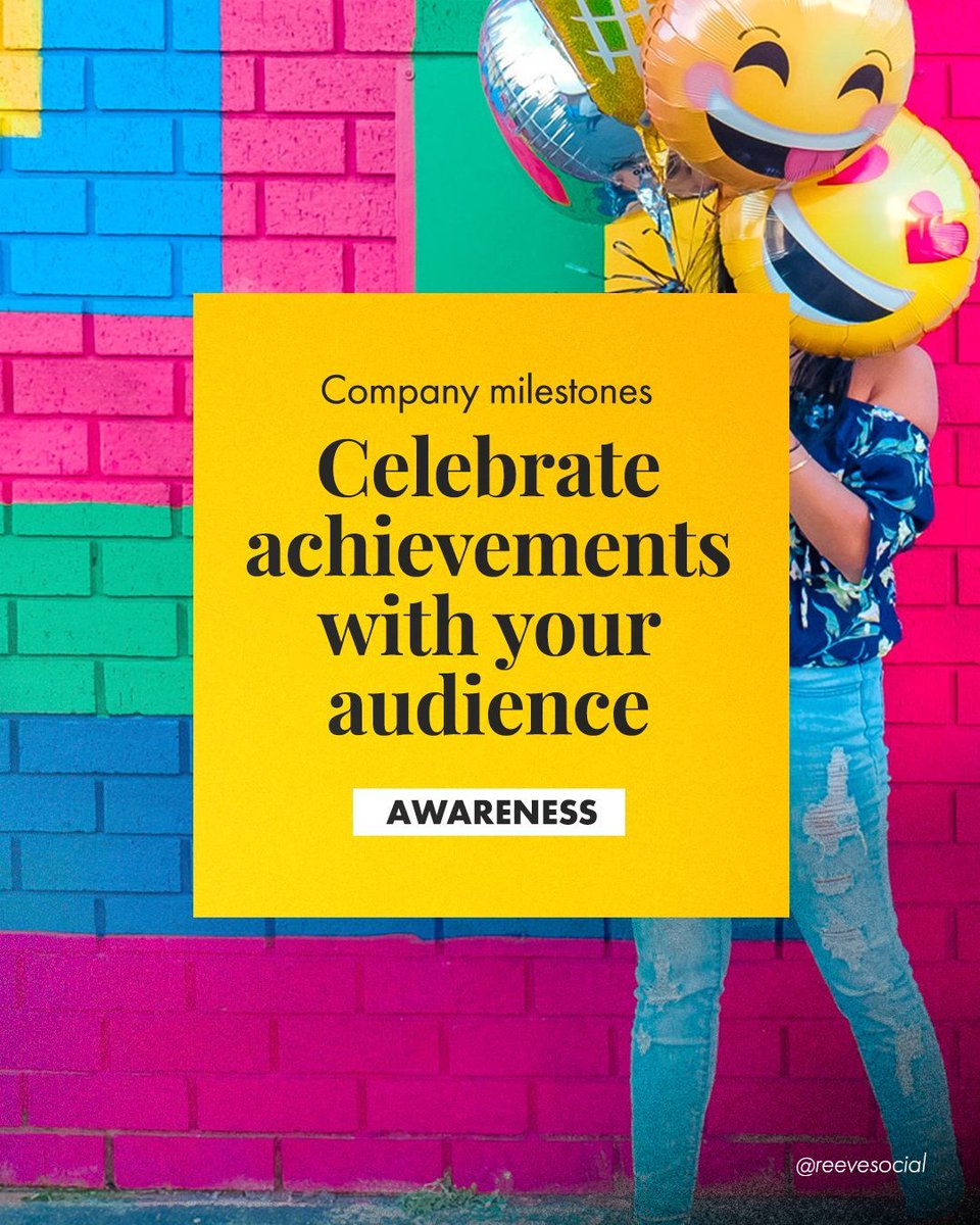 Social media that creates ➤ 𝗔𝘄𝗮𝗿𝗲𝗻𝗲𝘀𝘀

Try one of these this week to build your brands awareness online.

💡 Company milestones: Celebrate achievements with your audience.

Purposeful social media, that creates impact. ®️✔️