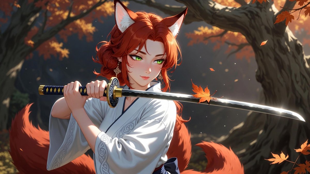 A late QT Kitsune Warrior #FoxyFriday #PromptShare from <a href="/DarkInfinityArt/">Dark Infinity</a> 

It was actually so damn hard to get both of her hands holding that Katana properly while keeping the blade pointed forwards 😂. Was fun though.

SFW

#Aiart #Grokimagine