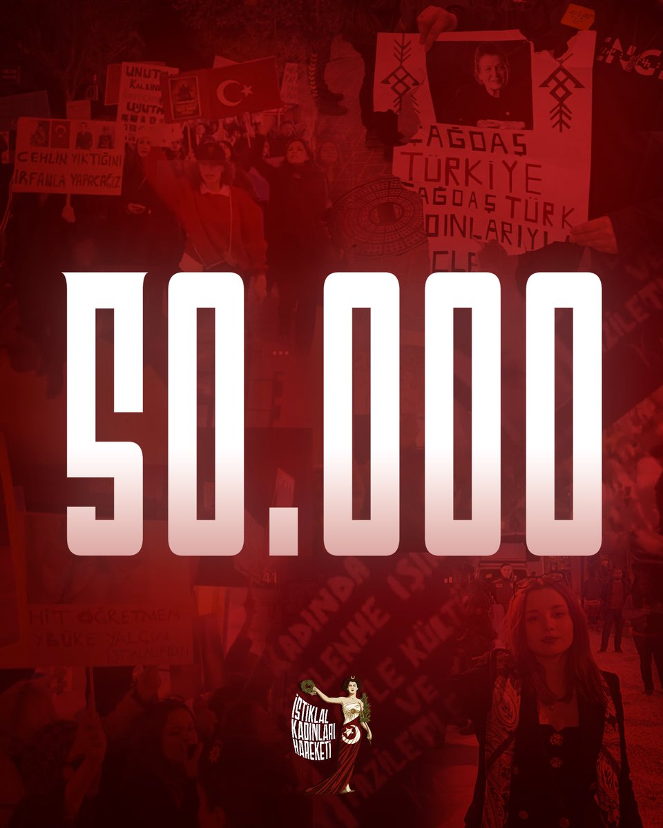Yüce Türk milletinin desteğini alan hareketimiz, kısa bir süre içerisinde 50.000 gönüle ulaştı.

Yaşasın Türk kadınının haklı mücadelesi!