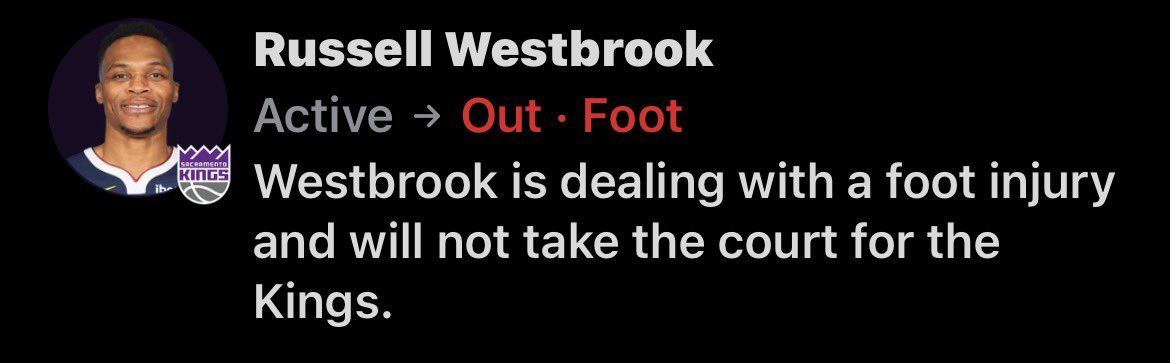Russ is OUT tonight against the Jazz