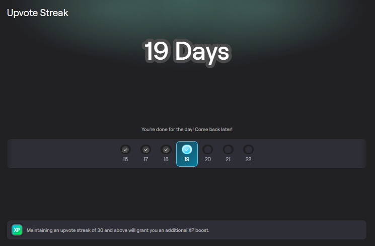 Don't forget about the Upvote Streak  It will give you an extra boost in experience.
<a href="/AbstractChain/">Abstract</a>
✳️✳️