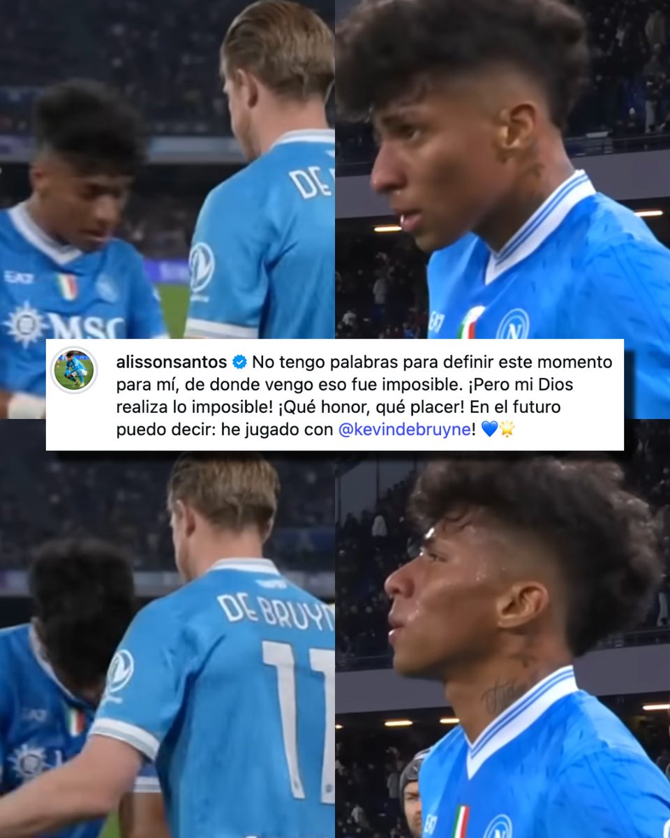 Ufff, estas son las historias que EMOCIONAN. En 2024, Alisson Santos todavía jugaba en la Serie C de Brasil. Nunca imaginó que, tan solo 2 años después, estaría jugando cedido en el Napoli y mucho menos pensó que tendría el privilegio de compartir equipo con Kevin De Bruyne. Su